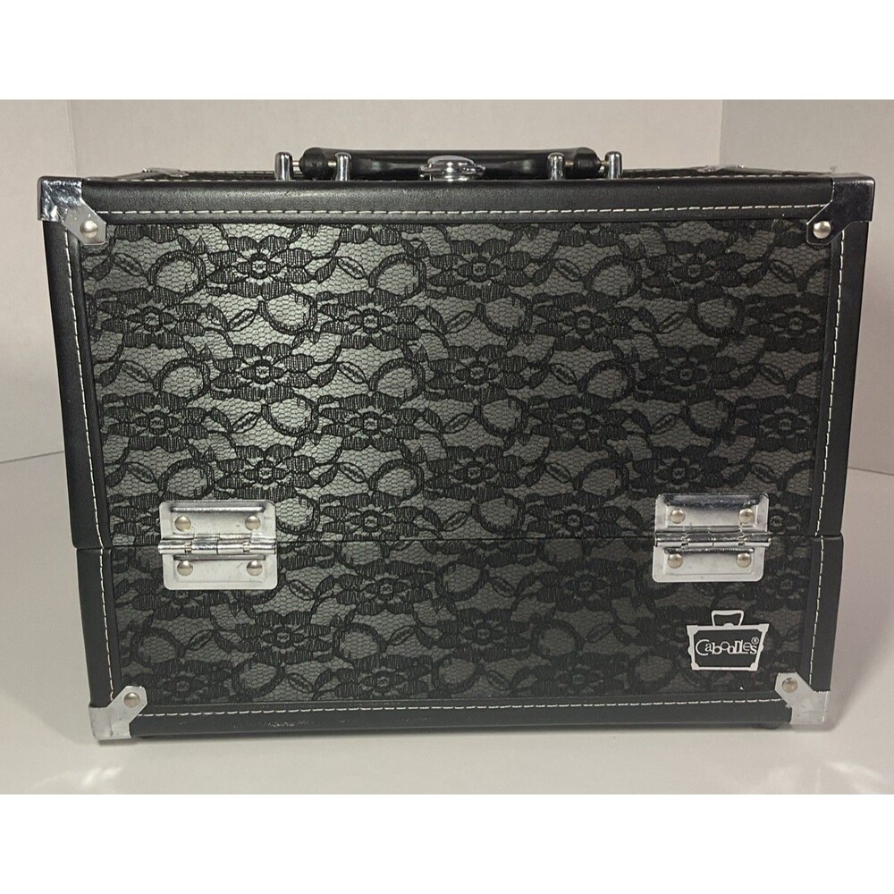 Caboodles Black Lace 6 Tray Makeup Train Case w/ Lock No key